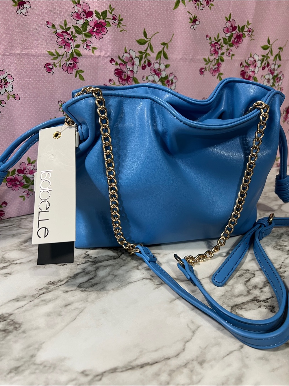 Isabelle Blue Chain-Detail Crossbody Bag
